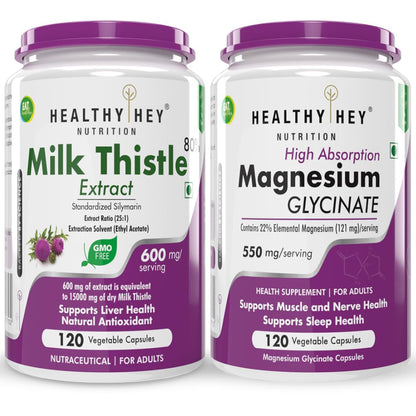 HealthyHey Nutrition Milk Thistle 120 capsules & Magnesium Glycinate 120 capsules