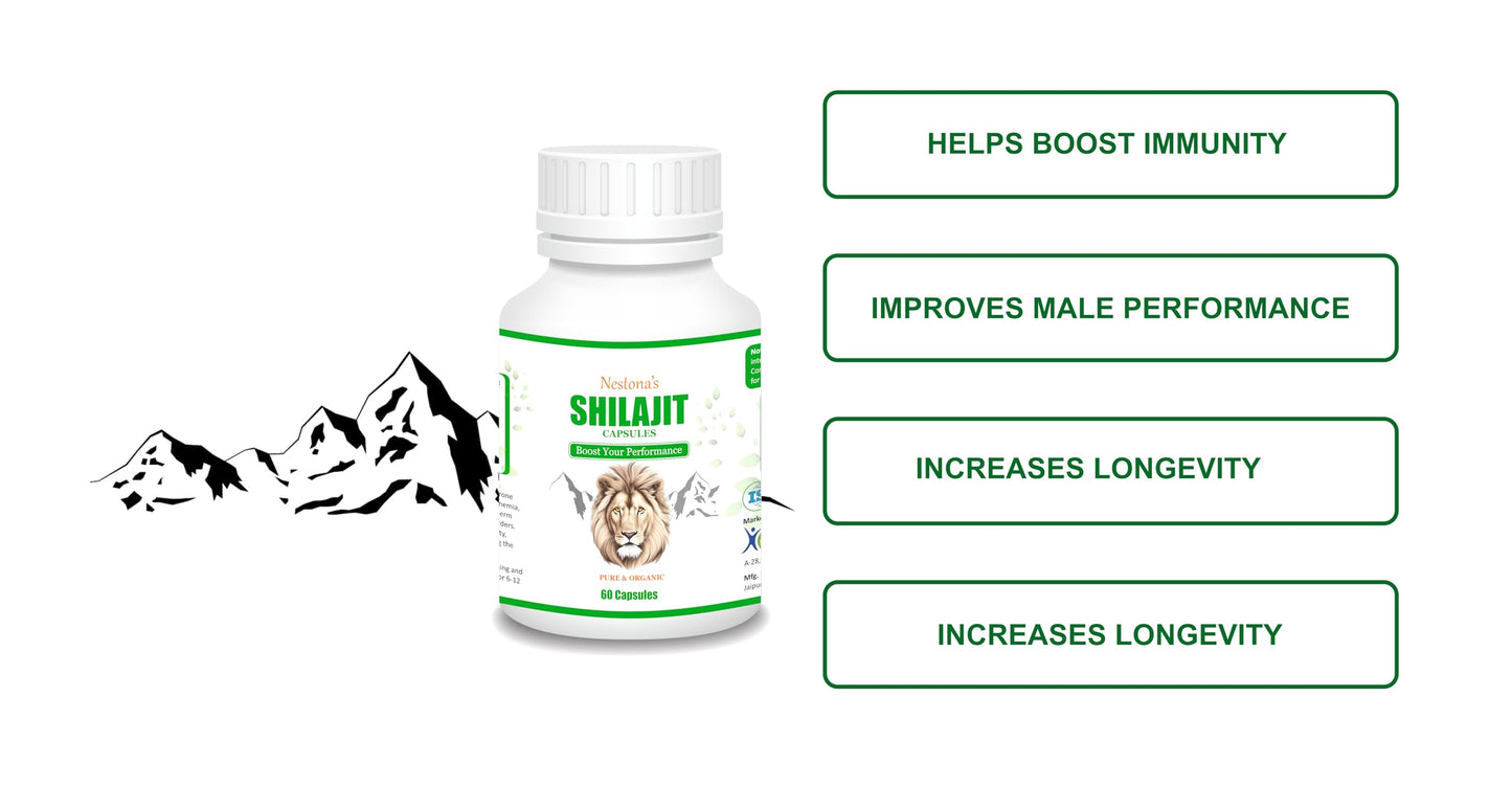 Nestona's SHILAJIT Capsules | Boost Your Performance | Pure and Natural | 100% Organic | Himalayan Shilajit | (60 Capsules)