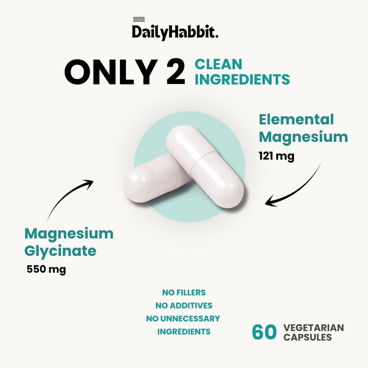 DailyHabbit Magnesium Glycinate 550 mg Capsules | High Absorption Magnesium for Sleep, Muscle Recovery & Stress Support | 60 Vegetarian Capsules | 2 Months Supply