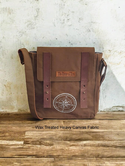 The House of Tara Canvas Side Sling Bag For Men & Women | Compact Messenger bag with Leather Strap on Flap Closure, Adjustable Shoulder Strap & Metal Buckle | Crossbody bag Suitable for Office (Khaki)