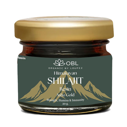 OBL Himalayan Shilajit Resin with Ashwagandha & Gold Vark – 100% Pure & Organic – Strength, Stamina, Energy & Immunity Booster – 250mg/Serving – 80 Servings – 20g Pack