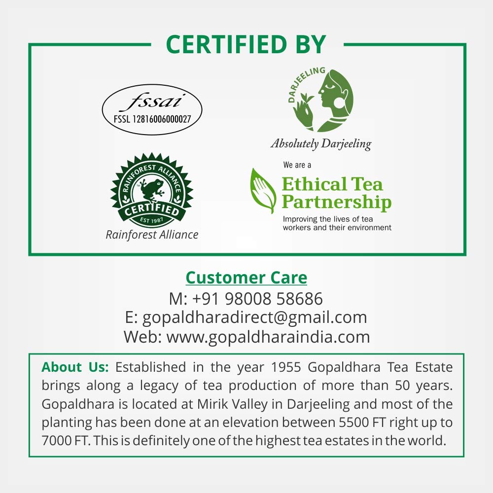GOPALDHARA Darjeeling Premium First Flush Spring Mellow Gold Tea 125G Paper Box - Special FTGFOP1 Highest Elevation (7000Ft)