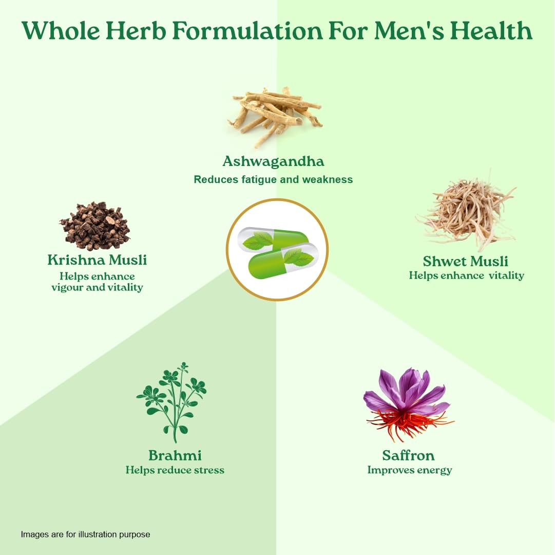 A TATA Product - Organic India OH-Boy - 30 Veg Capsules, Ashwagandha, Musli & Saffron, Helps Improve Men's Health & Vitality, Helps Boost Testosterone Levels, Reduce Stress & Anxiety GMP & NPOP Certified Organic