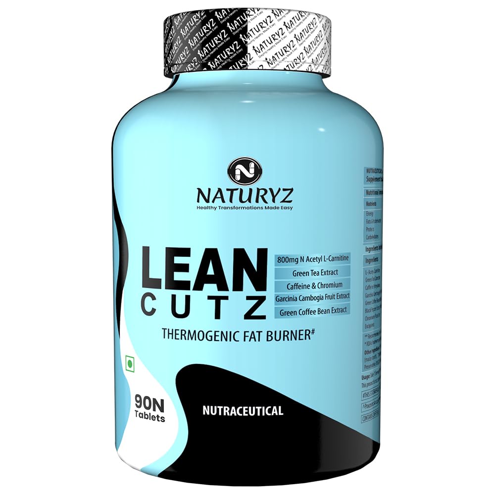 Naturyz LEAN CUTZ Thermogenic Fat Burner with Acetyl L Carnitine, Green tea Extract, Garcinia Cambogia, Green Coffee Bean Extract, Caffeine & Chromium Weight loss product for Men & Women - 90 Tablets