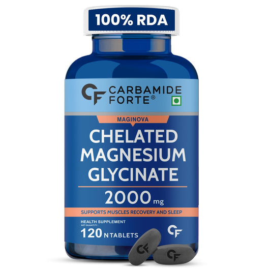 Carbamide Forte Chelated Magnesium Glycinate Supplement 2000mg Per Serving | Magnesium Supplement Supports Muscle Recovery & Better Sleep - 120 Veg Tablets