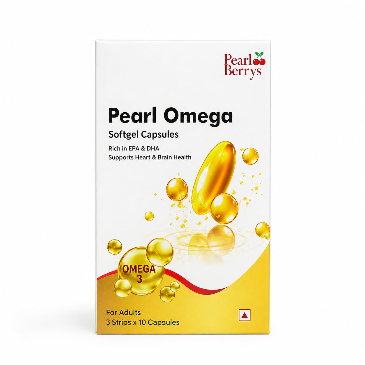 Pearl Berrys Pearl Omega Omega-3 Softgel Capsules, Rich in EPA & DHA, Supports Heart & Brain Health, 30 Capsules