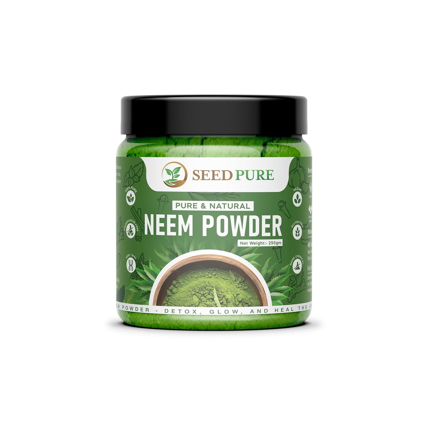 Seedpure Organic Neem Powder 250g | Pure Neem Leaf Powder for Skin, Hair, Immunity & Detox | Herbal Supplement for Acne, Oral Care & Wellness | No Additives or Preservatives