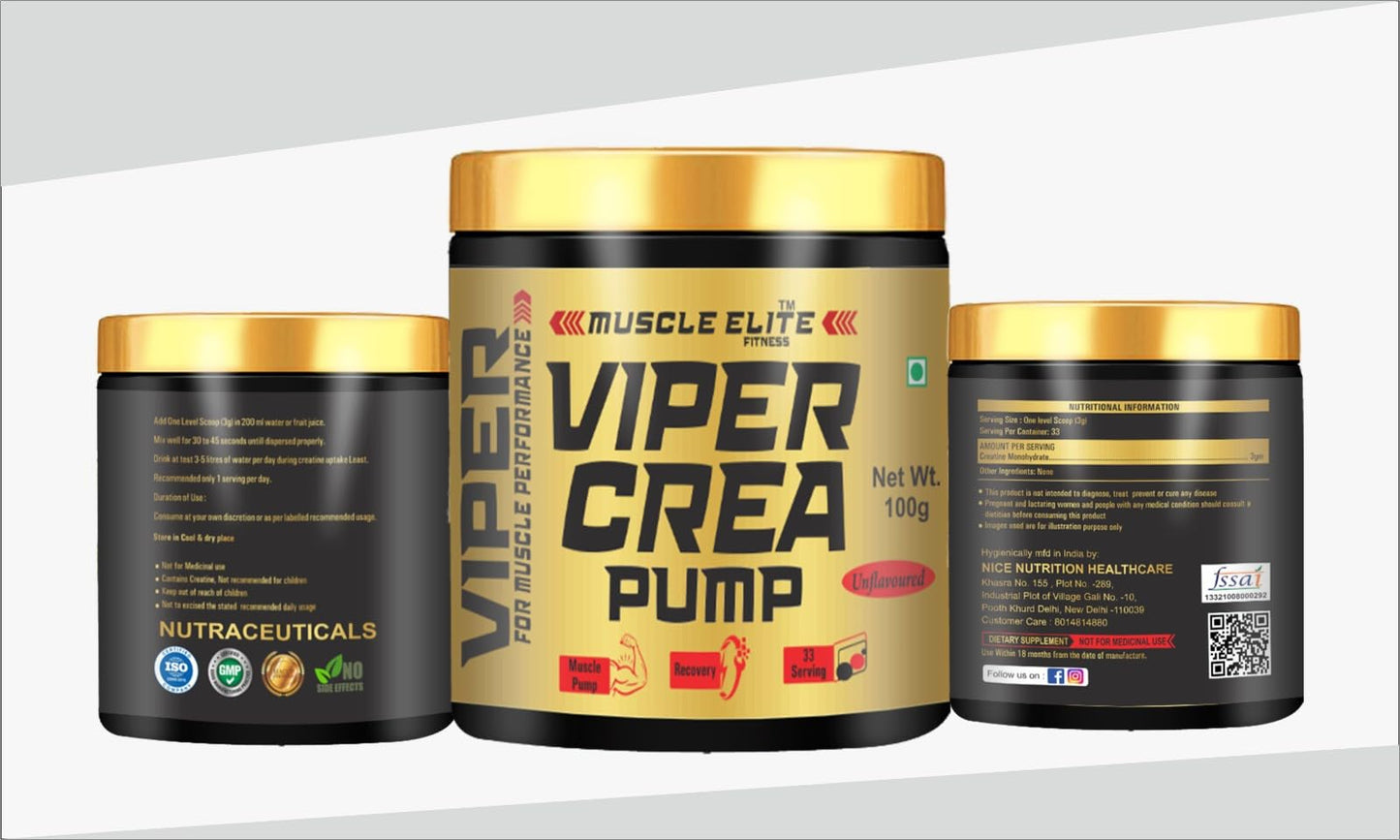Muscle Elite Fitness Creatine Monohydrate, Strength, Reduce Fatigue, 100% Pure Creatine, Lean Muscle Building [33 Servings, Unflavoured]