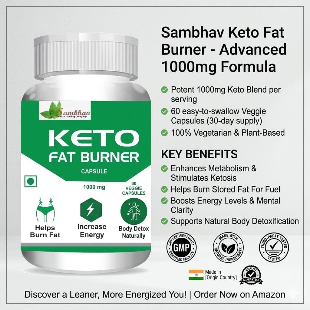 Sambhav Keto Fat Burner Capsules, 1000mg, Green Coffee Extract, Garcinia Cambogia, Green Tea Extract, Weight Management & Metabolism Support, 60 Capsules