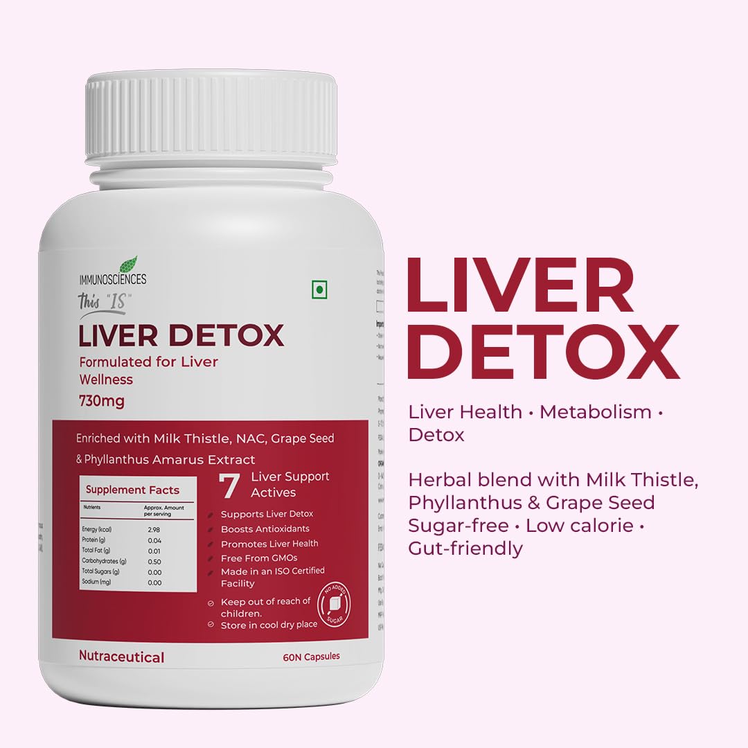 IMMUNOSCIENCES Liver Detox Capsule For Men & Women - Helps To Maintain Healthy Liver Functions and Cholesterol Levels - 60 Capsules