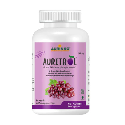 AURITROL Grape Skin Nanophosphosome 142 mg with Resveratrol 50 mg, fortified with Piperine by Aurinko Healthcare. 60 Capsules