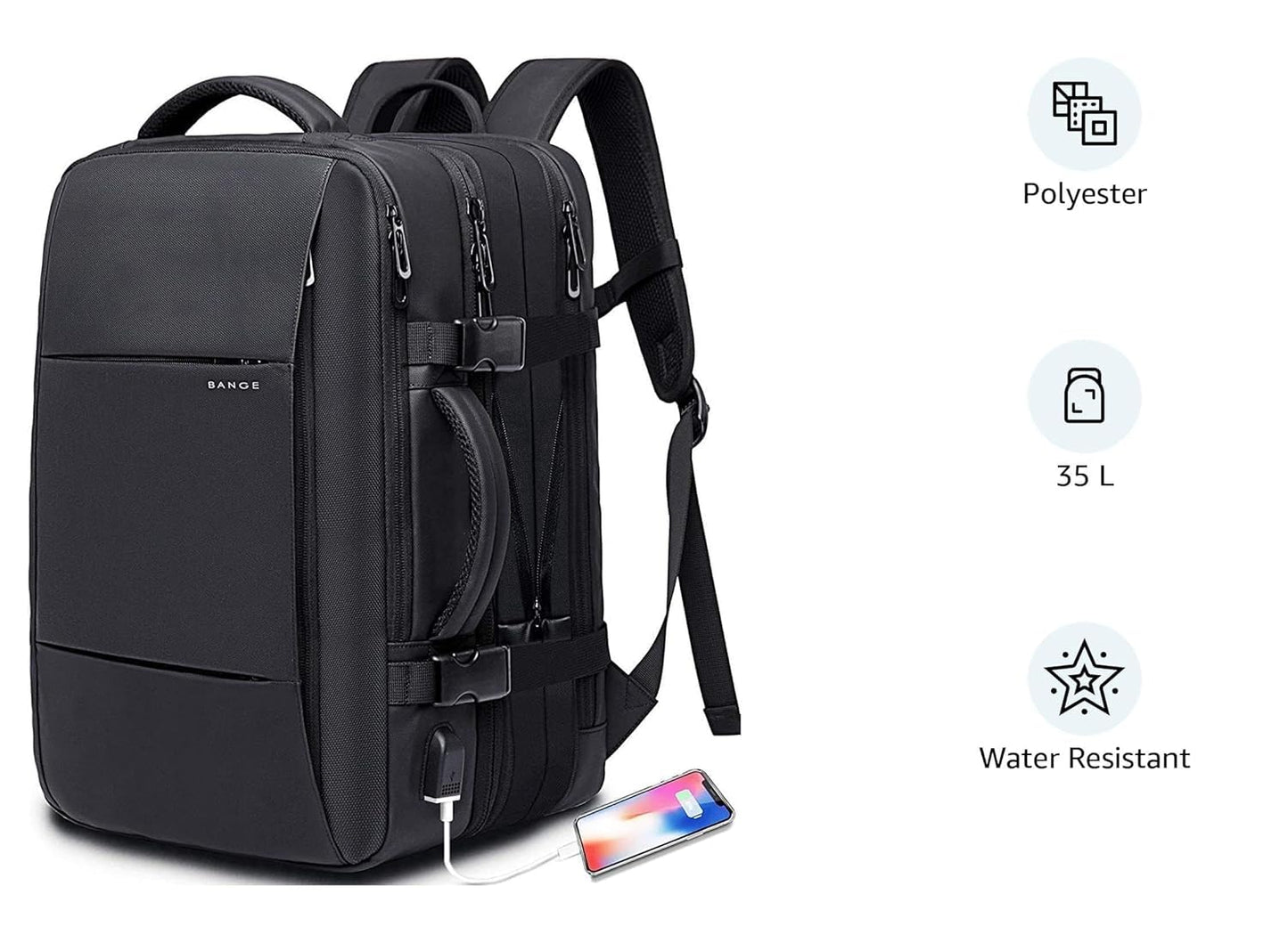 35L Carry On Backpack, 17 inch Laptop Travel Backpacks, Business Expandable Back Pack for Men and Women, Black-35l, 35l, Backpack