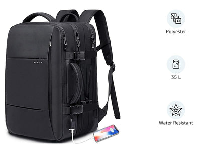 35L Carry On Backpack, 17 inch Laptop Travel Backpacks, Business Expandable Back Pack for Men and Women, Black-35l, 35l, Backpack
