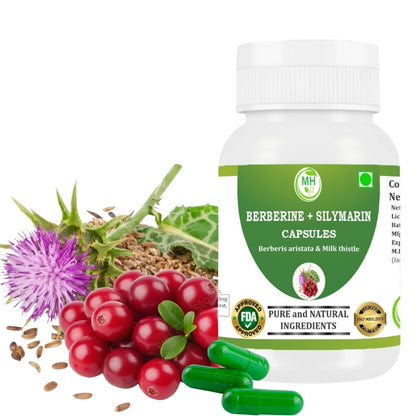 Morsan Healthcare Berberine 50% + Milk Thistle Extract Capsules | Berberis aristata & Silymarin 80% | Herbal Supplement | 60 Vegetarian Capsules | Standardized Botanical Extract | (PACK OF 1)