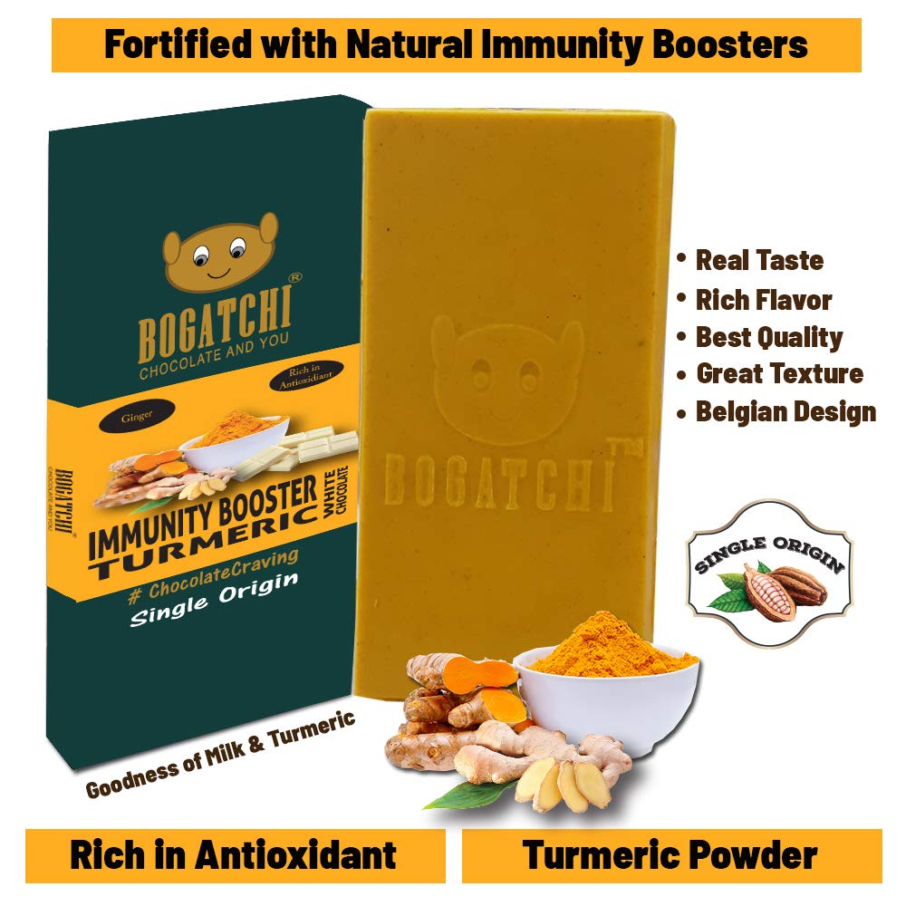BOGATCHI Immunity Booster Turmeric Milk White Chocolate Bar, Ginger, 80g