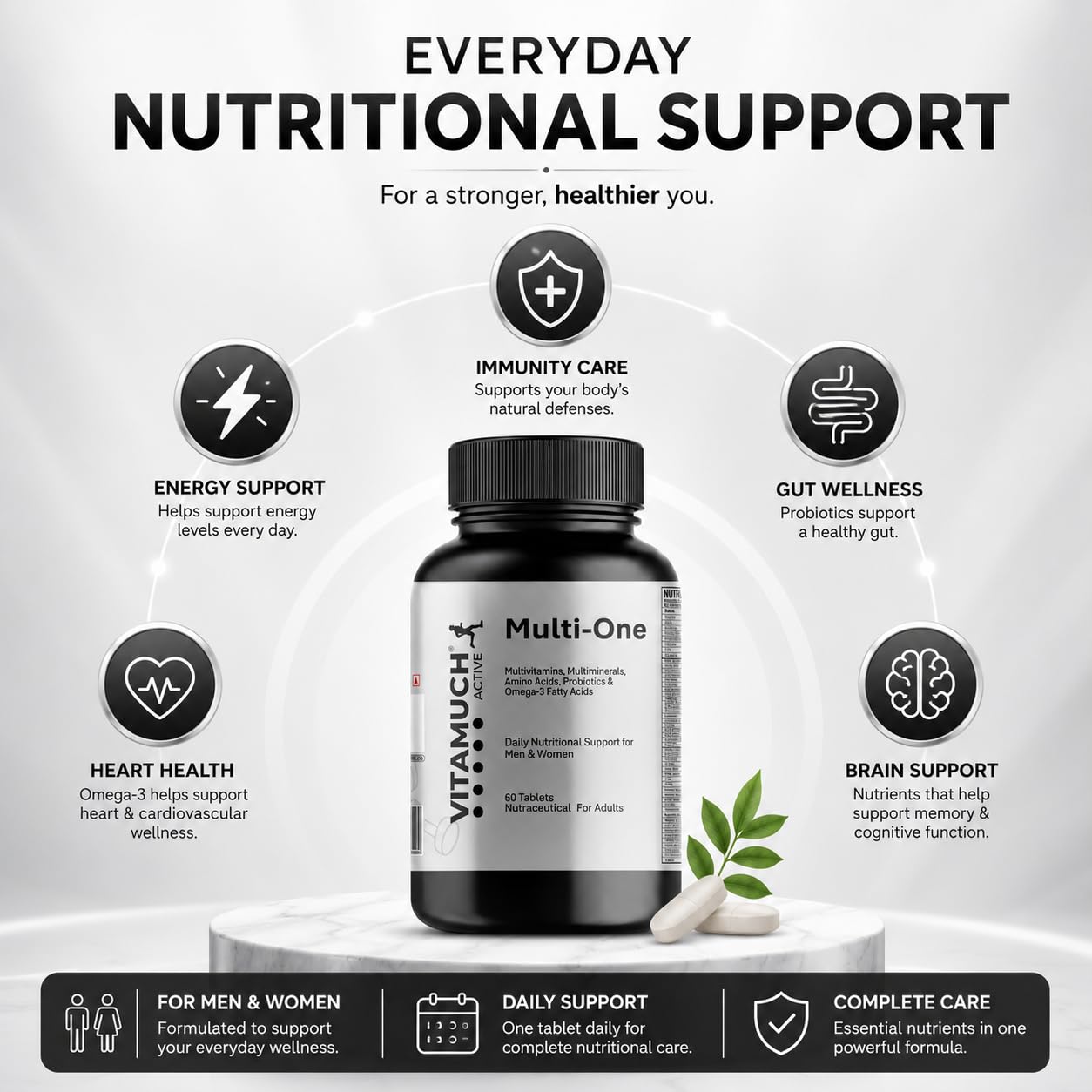 Vitamuch Multi-One Daily Multivitamin Tablets for Men & Women | Vitamins, Minerals, Amino Acids, Probiotics & Omega-3 | Boosts Immunity, Energy & Overall Health | 60 Tablets