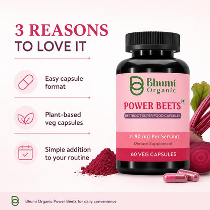 Bhumi Organic Power Beets Supplement 1180mg 60 Veg Capsules