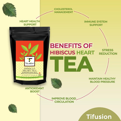 Tifusion Hibiscus Tea with Arjun Bark, Hawthorne Hibiscus Ashwagandha Rooibos Natural Whole Loose leaf Tea for Healthy Heart and Helps in Improving Immune System (50gm)