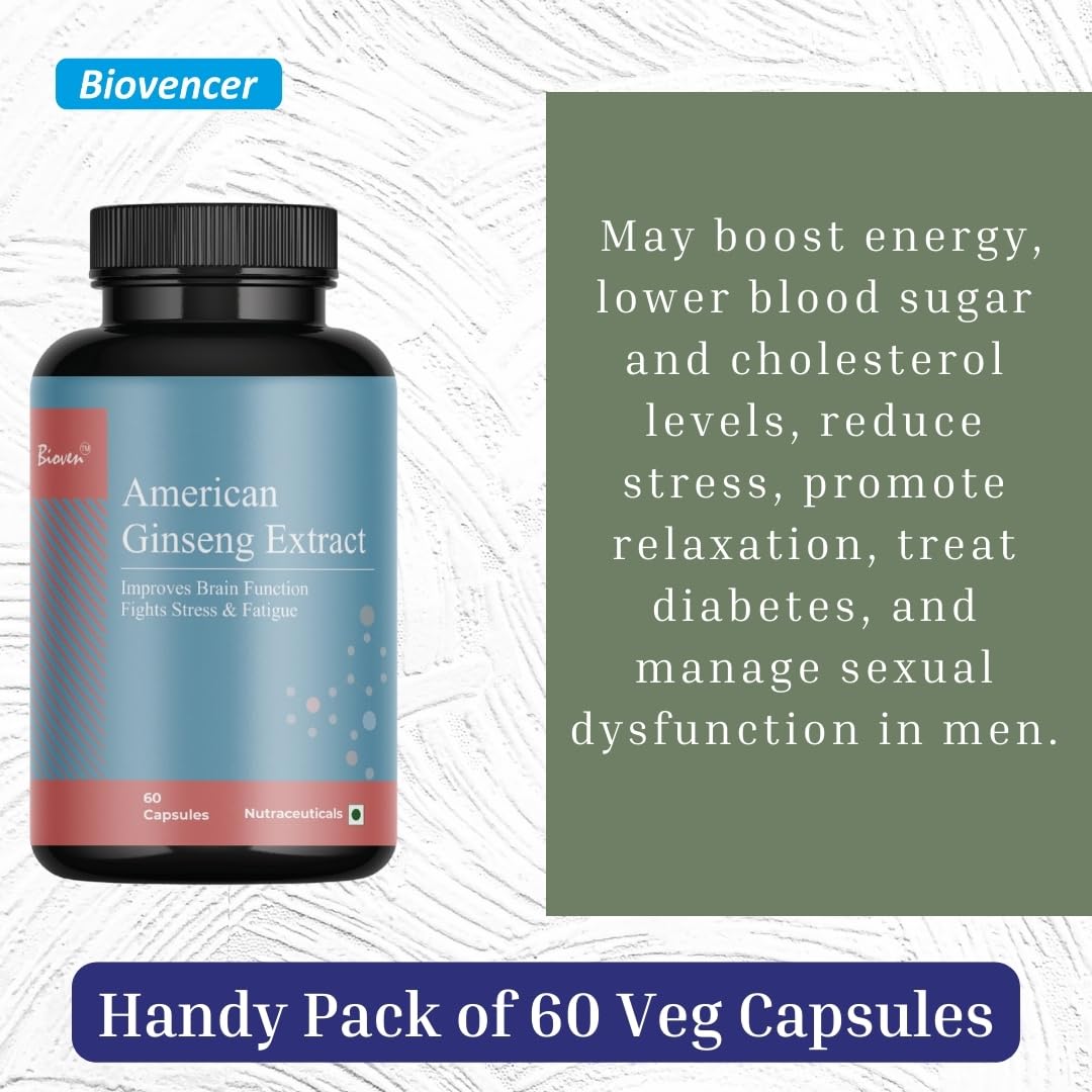 Biovencer American Ginseng Extract – 400mg | Enhancing Cognitive Function | Supports Immune Function | Supports Cardiovascular Health |Pack of 60 Capsules