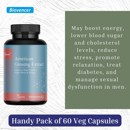 Biovencer American Ginseng Extract – 400mg | Enhancing Cognitive Function | Supports Immune Function | Supports Cardiovascular Health |Pack of 60 Capsules