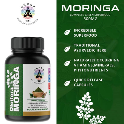 Organic Moringa Capsules | 90 Capsules | Non-GMO and Gluten Free Supplement | Complete Green Superfood | 100% Pure Leaf Powder | Energy, Metabolism and Immune Support