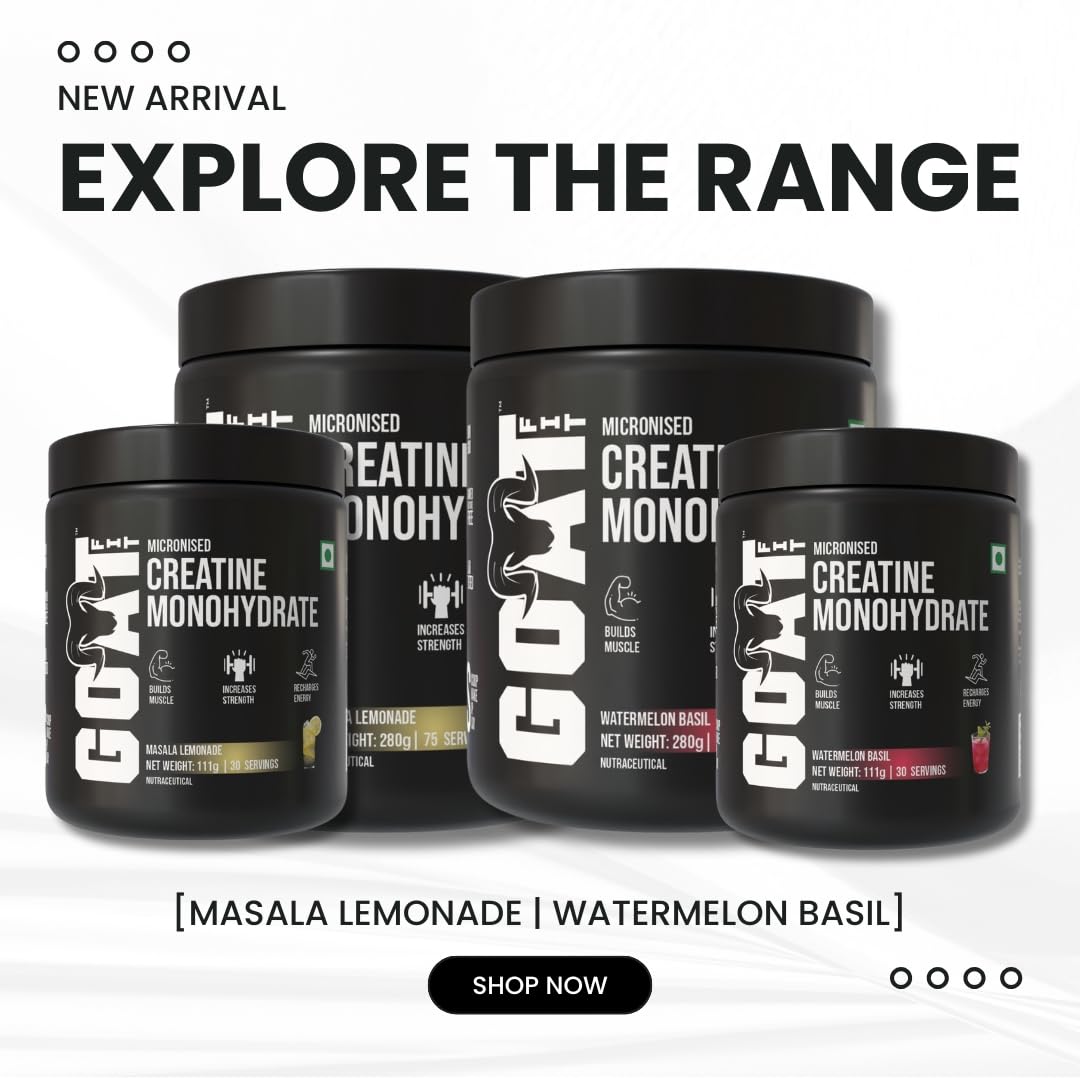 G.O.A.T Fit 100% Pure Micronized Creatine Monohydrate Powder | Superior Absorption, Monstrous Performance | For Improvement in Strength, Power, and Size (280gm - 75 Servings, Masala Lemonade)