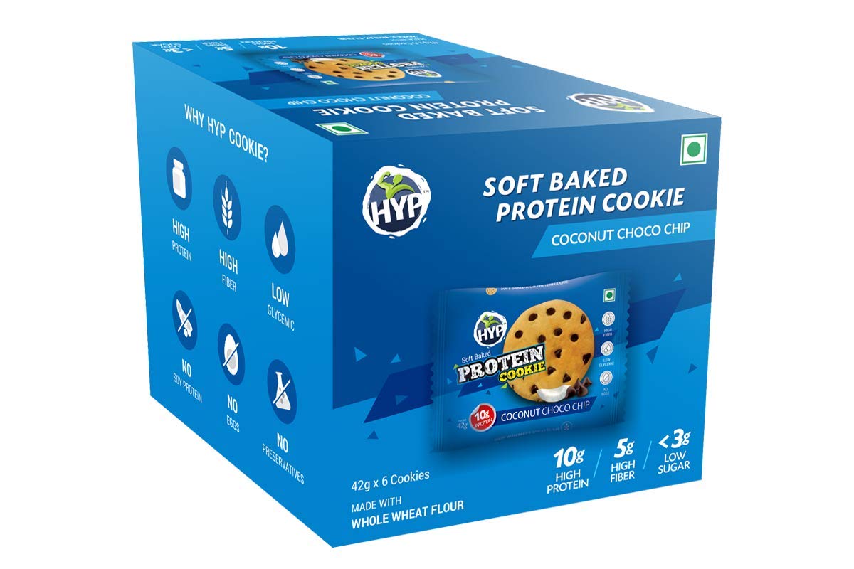 HYP Protein Cookies Coconut Choco Chip Pack of 6 - (42 g x 6)