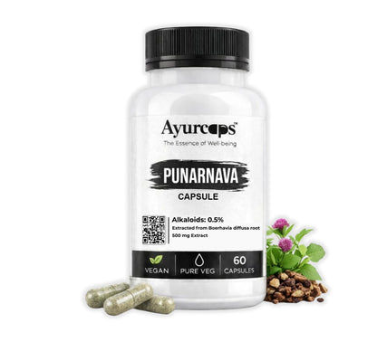 Ayurcaps Punarnava 500mg (60 Veg Capsules) | Ayurvedic Kidney And Liver Support Supplement | Helps Maintain Healthy Fluid Balance | Plant-based | No Added Preservatives (Pack of 1)