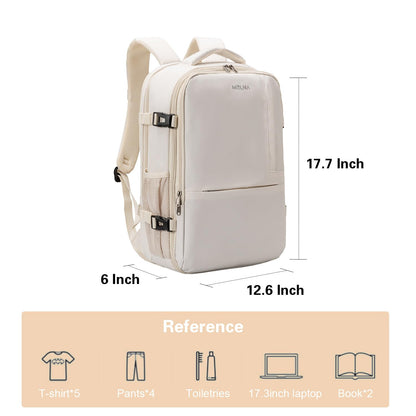 Evmyo 47L Travel Backpack for Women Men, Carry On Backpack Flight Approved, 17.3 Inch Laptop Backpack, Large Off White, Large, Travel