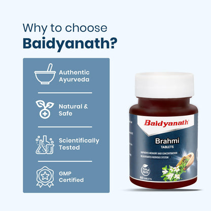 Baidyanath Brahmi Tablets - 60 Tab | Helps To Handle Life’s Daily Stress | Promotes Mind Relaxation| (Pack of 1)