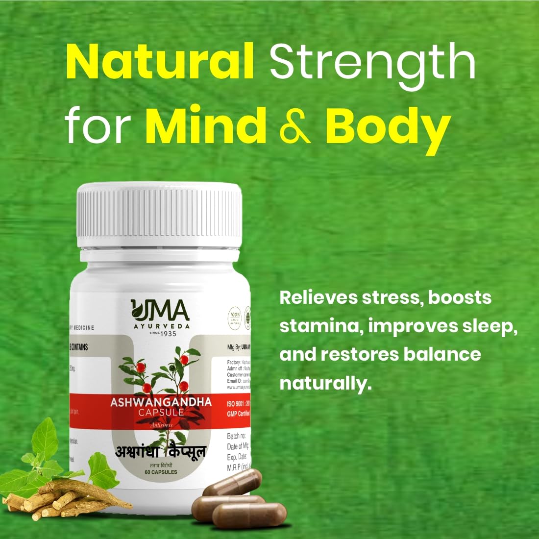 Uma Ayurveda Organic Ashwagandha Capsules for Men | Helpful Release Str- image 4