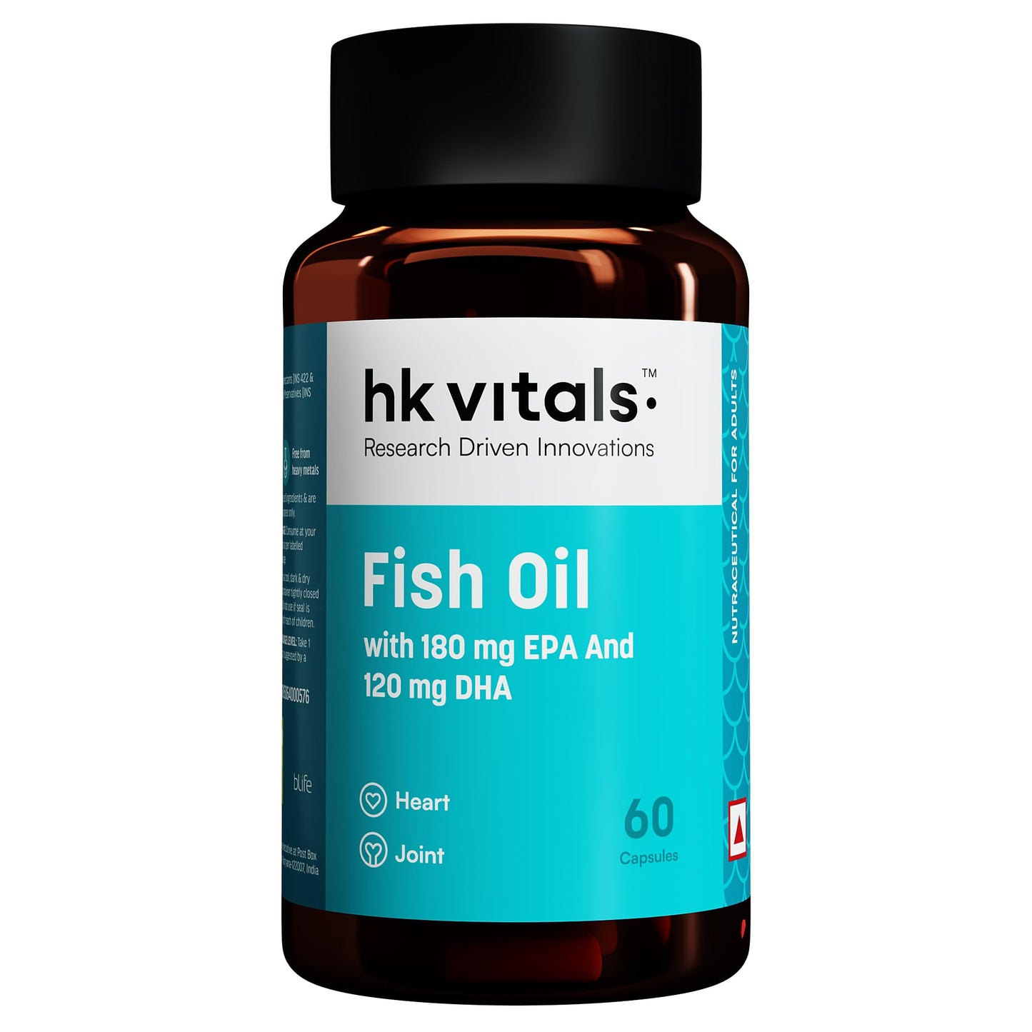 HealthKart HK Vitals Fish Oil For Men And Women (60 Capsules) | 1000mg Omega 3 with 180mg EPA & 120mg DHA | For Brain, Heart, Eyes, and Joints Health