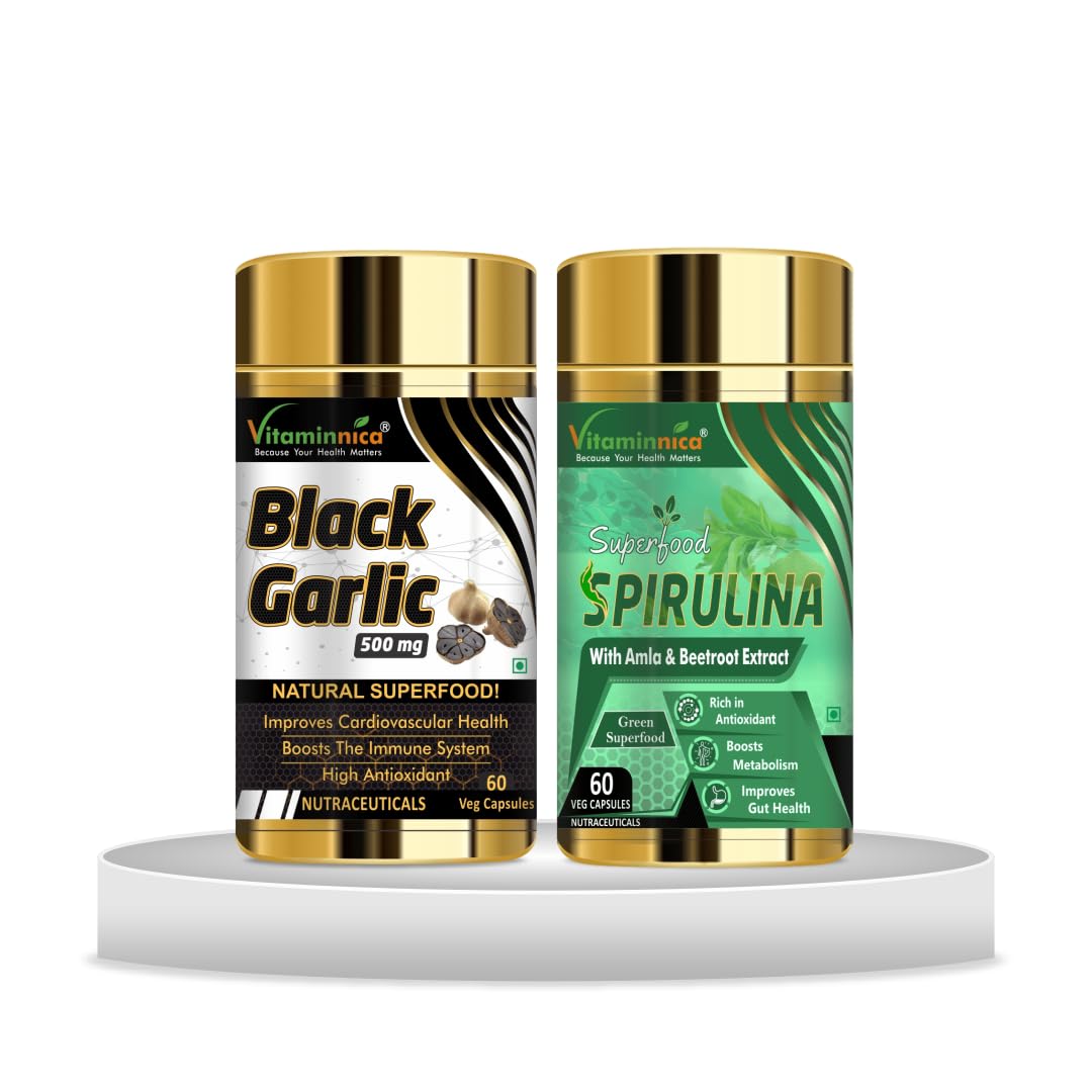 Vitaminnica Black Garlic + Spirulina Combo: Immune Support and Nutritional Boost - 120 Capsules