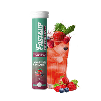 Fast&Up Liver Detox - Daily Liver Cleanser Drink | Milk Thistle + NAC | Helps Improve Digestion & Reduces Load on Liver - 20 Tablets - Mixed Berry Flavour