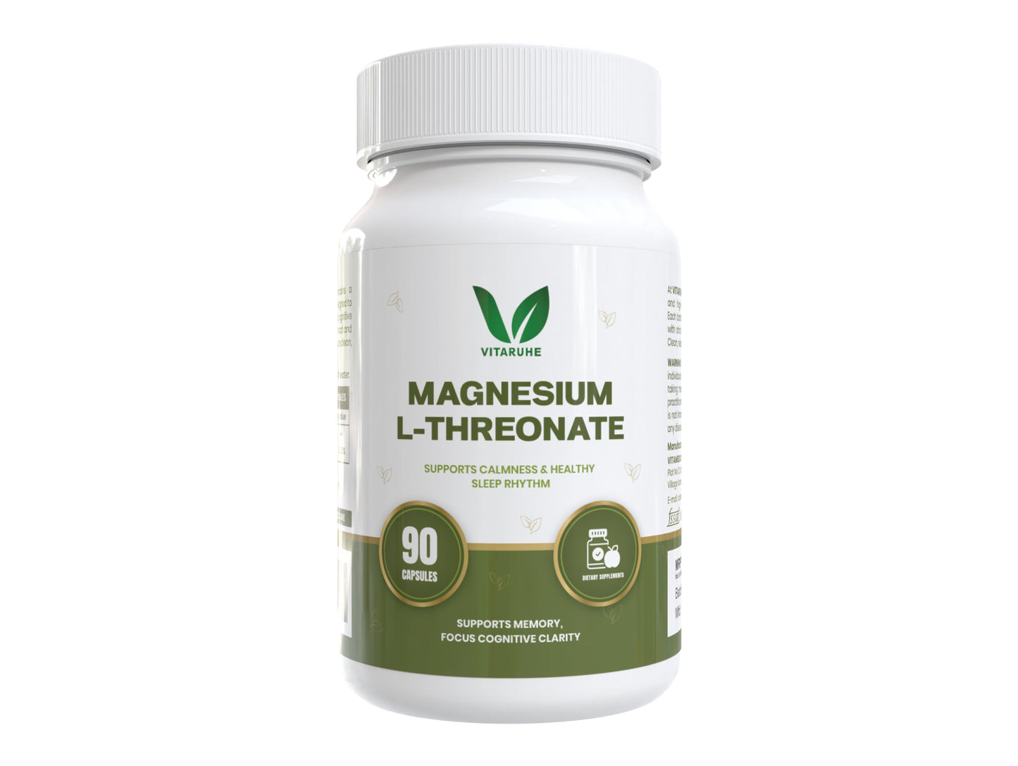 Vitaruhe® Magnesium L-Threonate | Advanced Magnesium for Brain Support, Focus & Memory | High Absorption Formula | 90 Veg Capsules