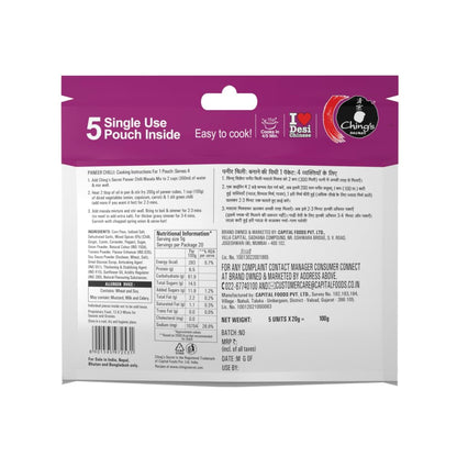 Ching’s Secret Paneer Chilli Masala Mix, 100g, Easy To Cook, Meal Kit, Cooks in 4/5Mins, 1 Pouch Serves 4, Pack of 5 Single Use Pouches