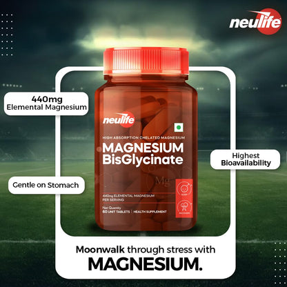 Neulife Magnesium Bisglycinate 440 mg Supplement | High Absorption-High Potency Formula | Supports Sleep, Recovers Muscles | (60tabs)
