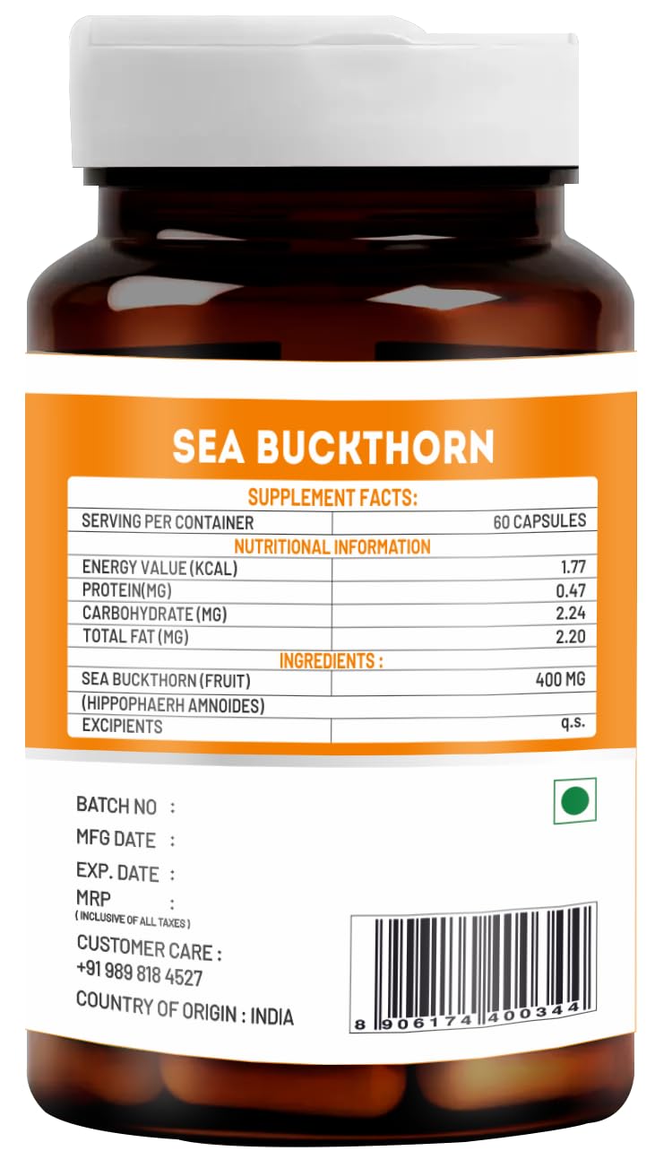 VitaWin Sea Buckthorn Capsules for Daily Wellness & Skin Nutrition – 500mg, 60 Veg Capsules