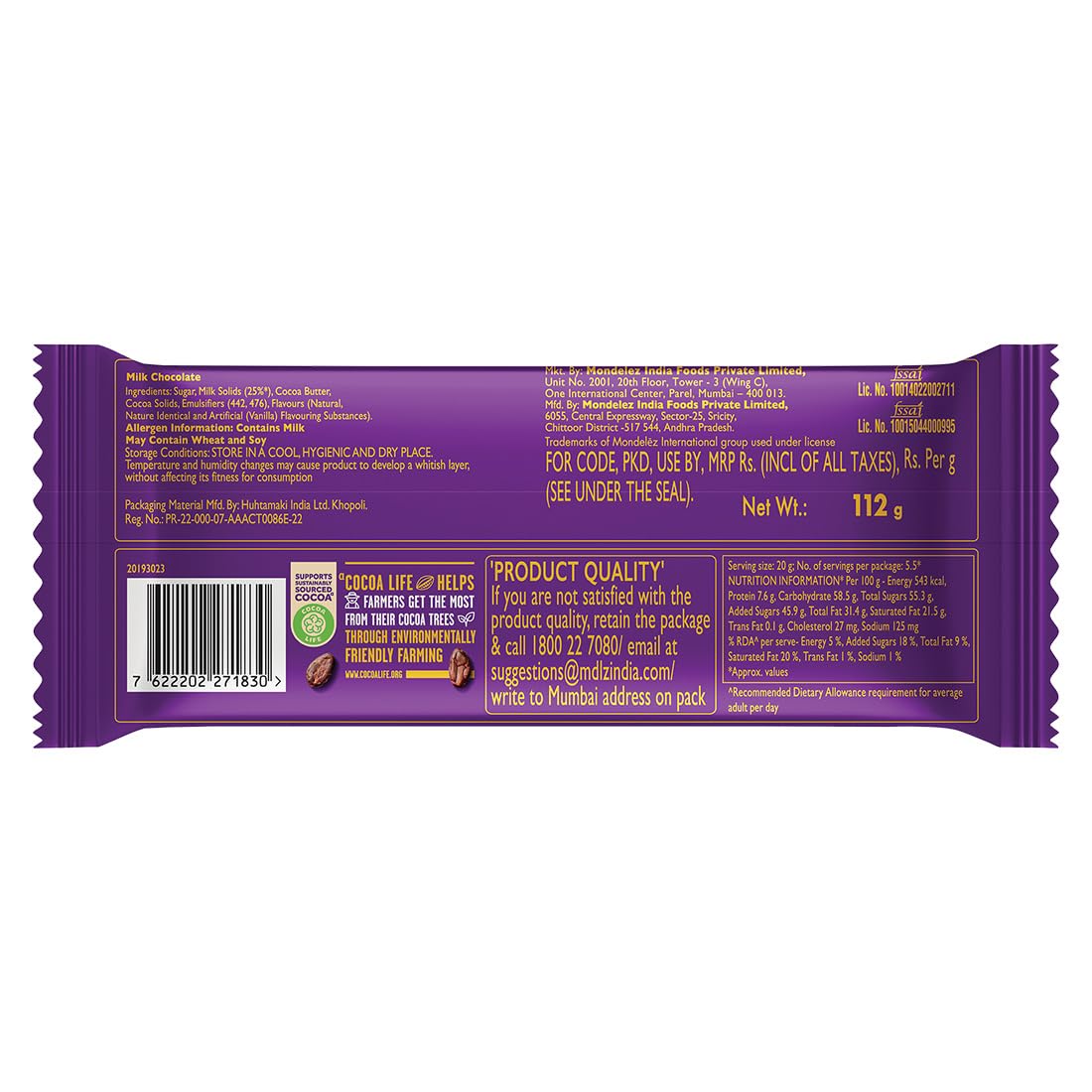 Cadbury Dairy Milk Silk Bubbly Chocolate Bar, 112 g