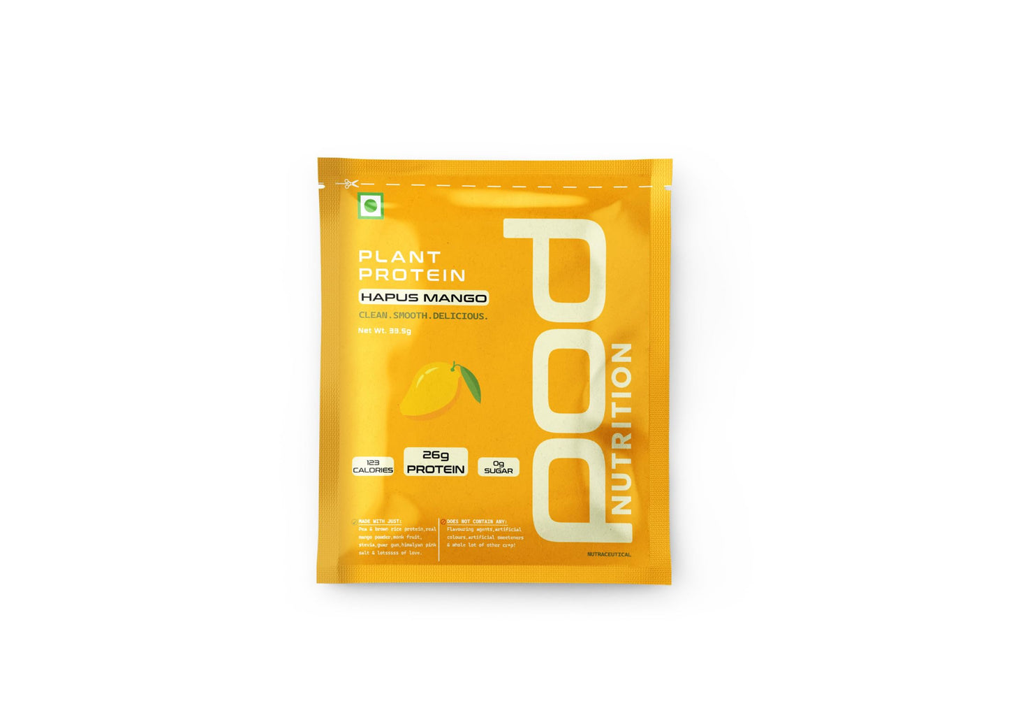 POD NUTRITION Plant Protein Isolate | Hapus Mango - (Pack of 6) | 26g Protein/Sachet | Vegan, No Added Sugar, Dairy Free | 100% Authentic & No Adulteration | Clean, Light & Easy to Digest | Travel Pack