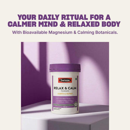 Swisse Relax & Calm Powder – Magnesium Glycinate & Citrate + Hops, Inositol & Choline - Supports Relaxation, Muscle Recovery & Healthy Sleep (Lemon & Honey Flavor, 24 Servings)