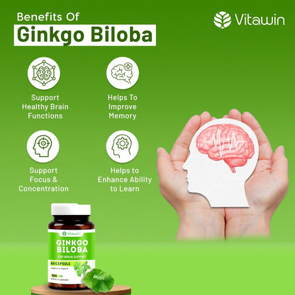 VitaWin Ginkgo Biloba For Brain Tonic, Herbal Nutrition Supplement, Nat- image 3