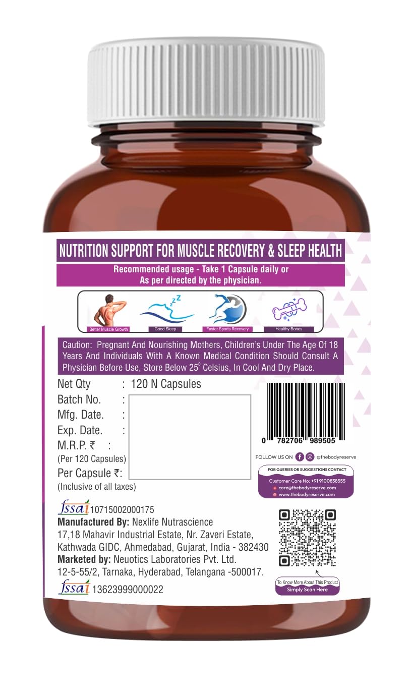 The Body Reserve Magnesium Glycinate Supplement - 120 Vegetable Capsules, 550mg Per Serving, High Absorption Chelated Form - Supports Muscle & Nerve Health, Aids Relaxation for Men & Women