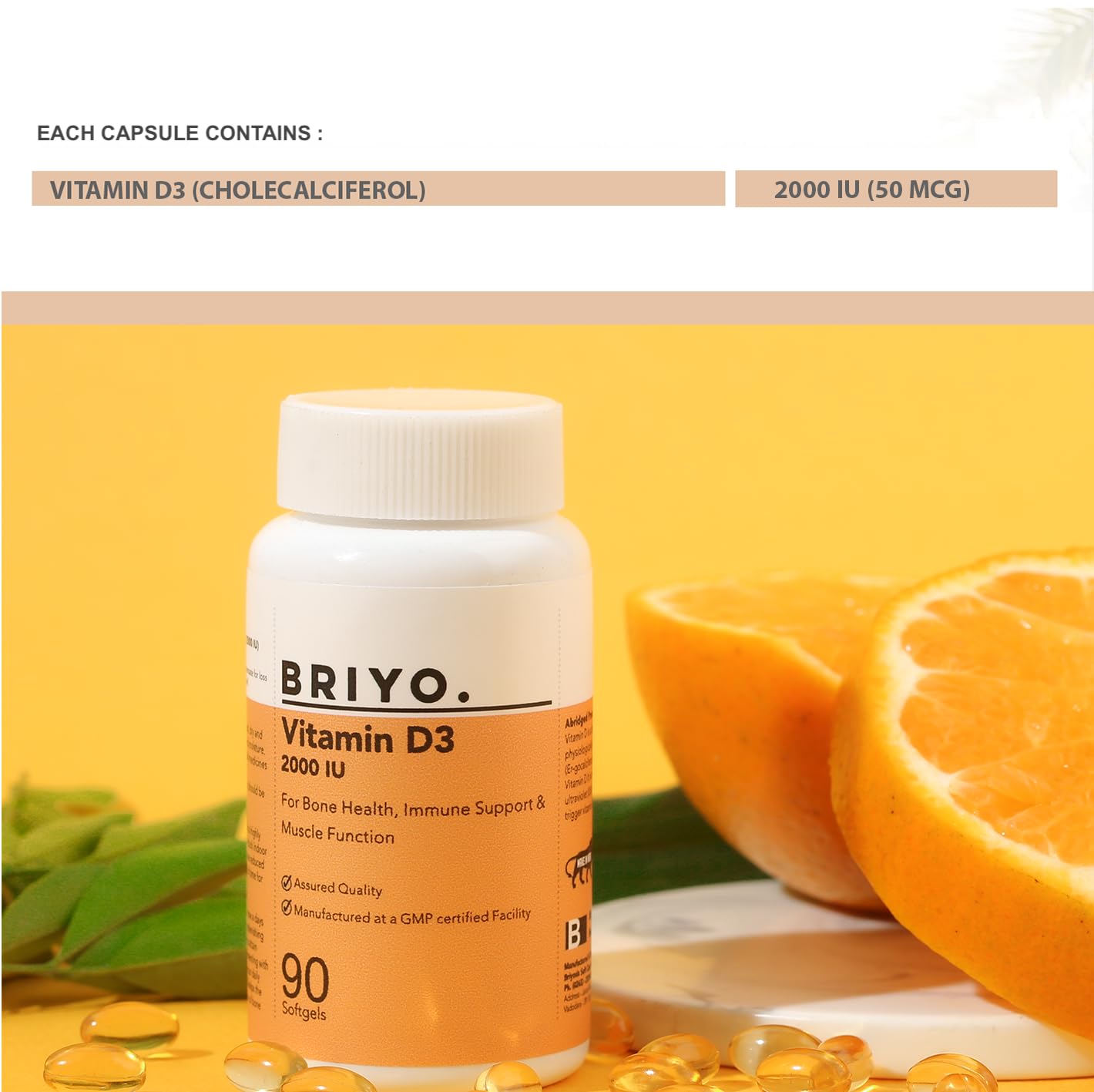 Briyosis Briyo Vitamin D3 2000 IU - 90 Softgels - For Bone Health, Muscle Function and Immune Support Healthy Bone Function Strong Muscles Boost Immune System for Men/Women