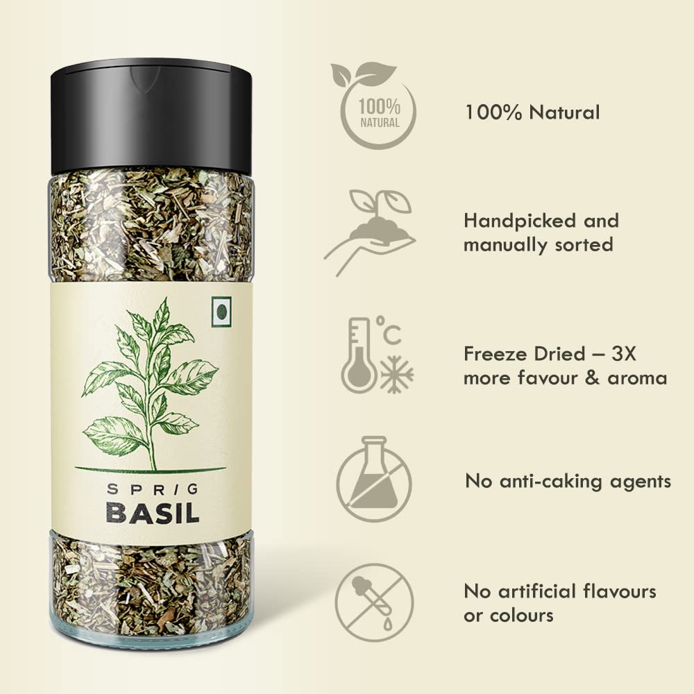 SPRIG Basil Herb | Basil Seasoning for Italian Cuisine| Basil Spice Sprinkler | Basil Flakes for Pizzas & Pastas | Make Basil Pesto | Crushed Basil Leaves for Cooking | No Preservatives No MSG | 7gm