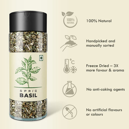 SPRIG Basil Herb | Basil Seasoning for Italian Cuisine| Basil Spice Sprinkler | Basil Flakes for Pizzas & Pastas | Make Basil Pesto | Crushed Basil Leaves for Cooking | No Preservatives No MSG | 7gm