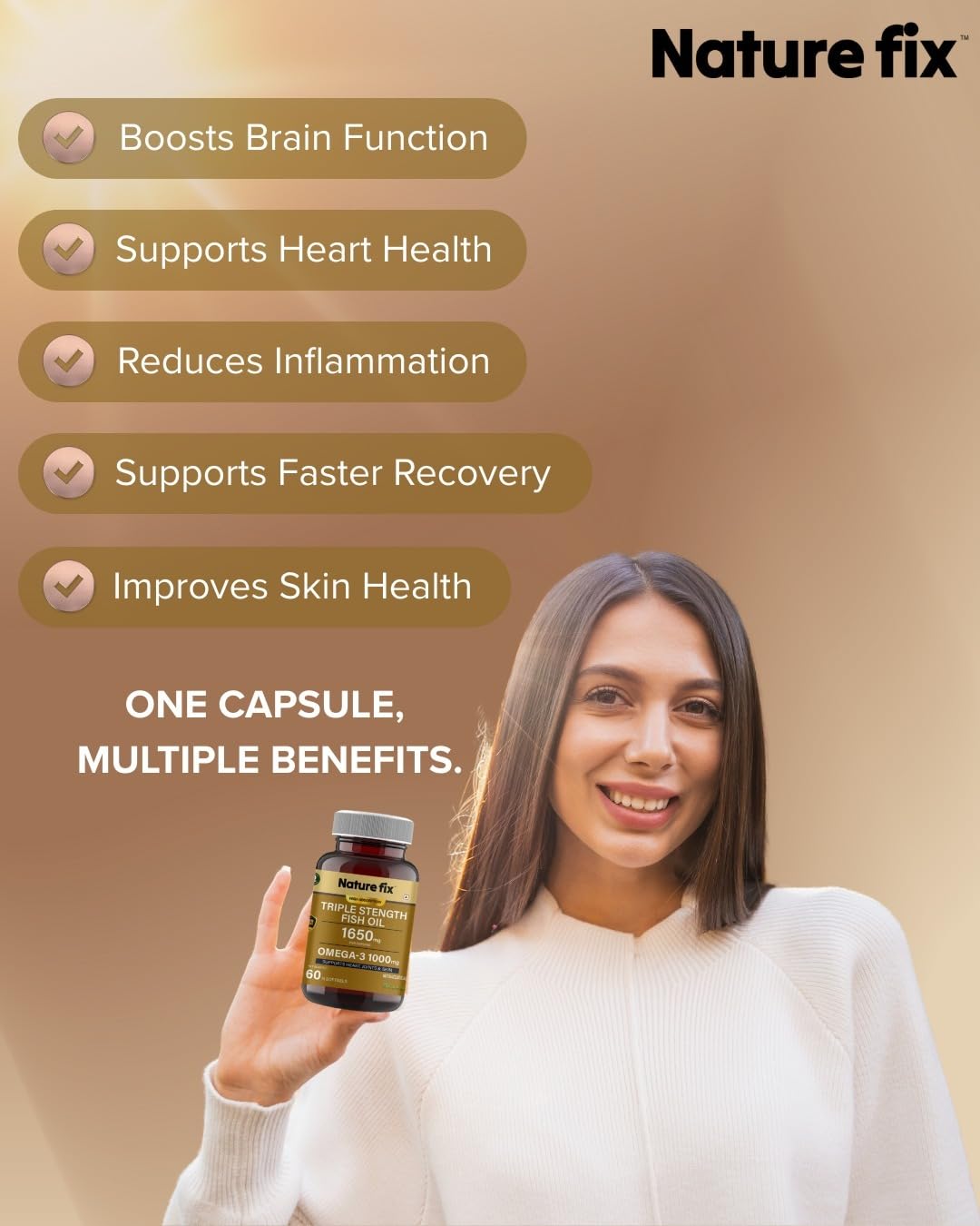Nature Fix Triple Strength Fish Oil 1650mg – Omega-3 1000mg (Supports Heart, Joints & Skin) – 60 Softgels