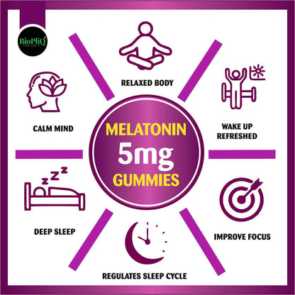 BIOPLIQ ORGANIC Melatonin Sleep Gummies 5mg– Sugar Free, Vegan Mango Flavor – With Ashwagandha, Chamomile & Valerian for Deep Sleep, Stress Relief & Relaxation– 90 Sleep Gummies for Adults– Pack of 3