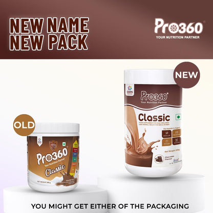 Pro360 Classic Daily Wellness Nutritional Protein Supplement Powder for Men and Women - Instant Beverage Mix - 200+200g (Chocolate) Pack of 2