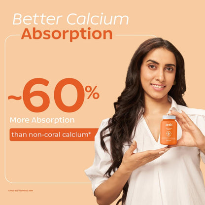 Arth Calcium & Vitamin D3 (600 IU) Tablets| Bone Health Supplement with Coral Calcium (1000 mg) for 60% More Absorption Than Others | Supports Strong Bones, Muscles & Joints | 60N Veg